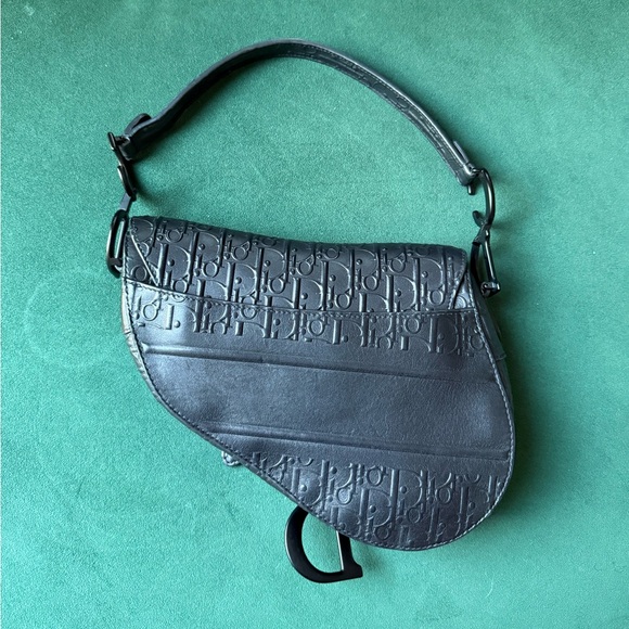 Christian Dior Embossed Oblique Black Saddle Bag - Picture 3 of 8